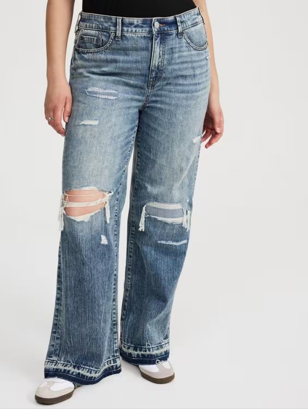 Torrid Perfect Rigid Stretch Wide Leg Jeans Womens Plus Size 18 Blue Distressed
